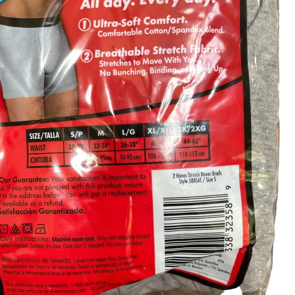 Hanes Stretch No Fly Boxer Briefs Men Small Pair of Gray Underwear New Vtg 2004